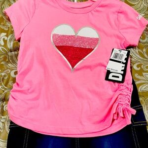 DkNY Demin skirt and pink blouse. Size 6